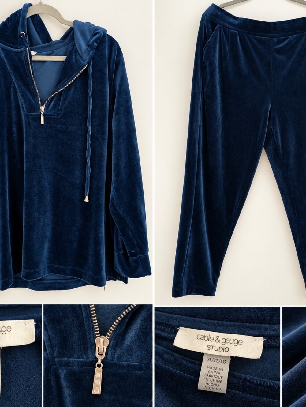 Cable & Gauge Studio Navy Blue Velour 2-Piece Lounge Set – XL